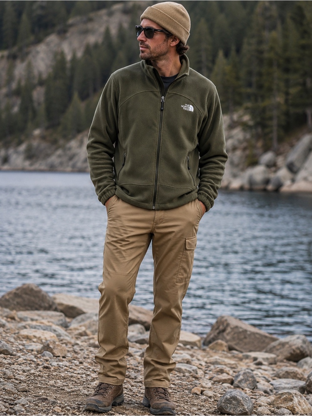 THE NORTH FACE Men’s WINDWALL Olive Green Fleece Full Zip Jacket L